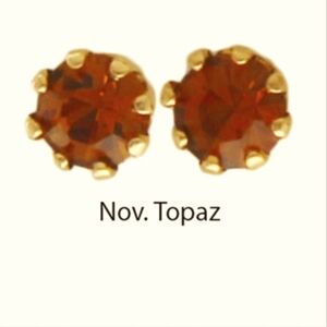 Birthstone Gold Plated Stud Earrings November Golden Topaz